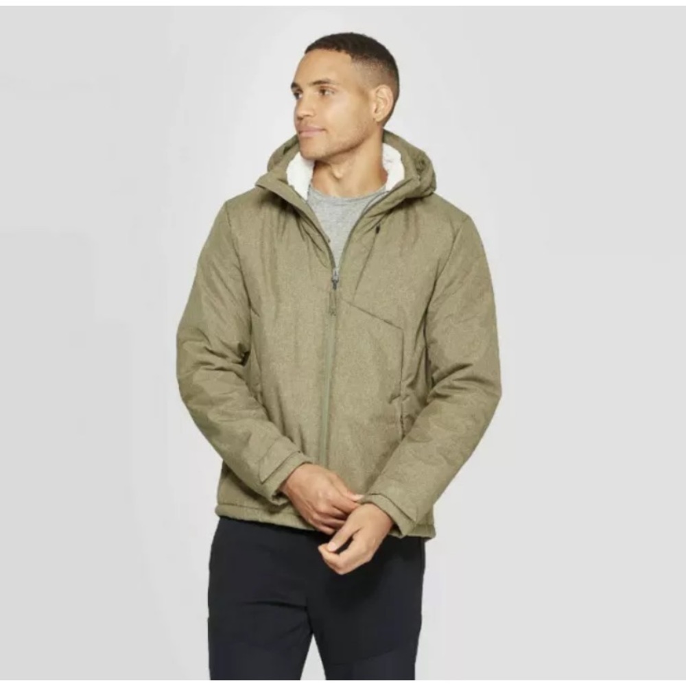 Men's Hooded Sherpa Filled Softshell Jacket - C9 Champion Cliffside Green Size S